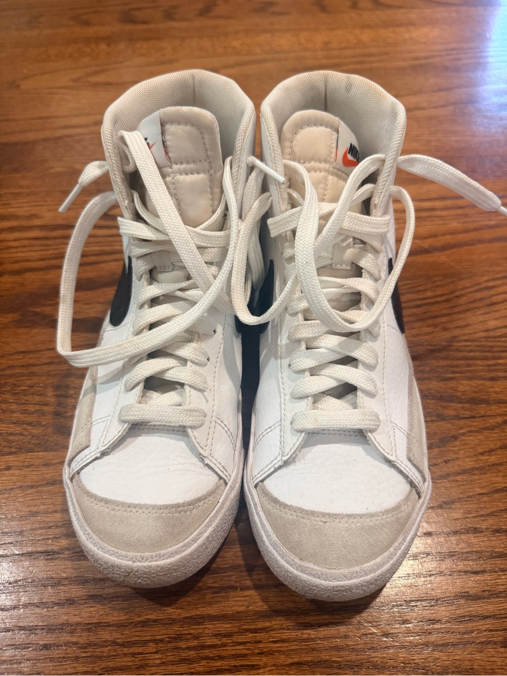 Nike Youth Blazers White High-Top Sneakers with Black Swoosh